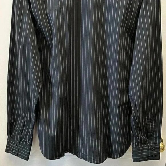 Le Chateau Mens Button Down Dress Shirt Long Sleeves Black White Pinstripes XL - Picture 11 of 14